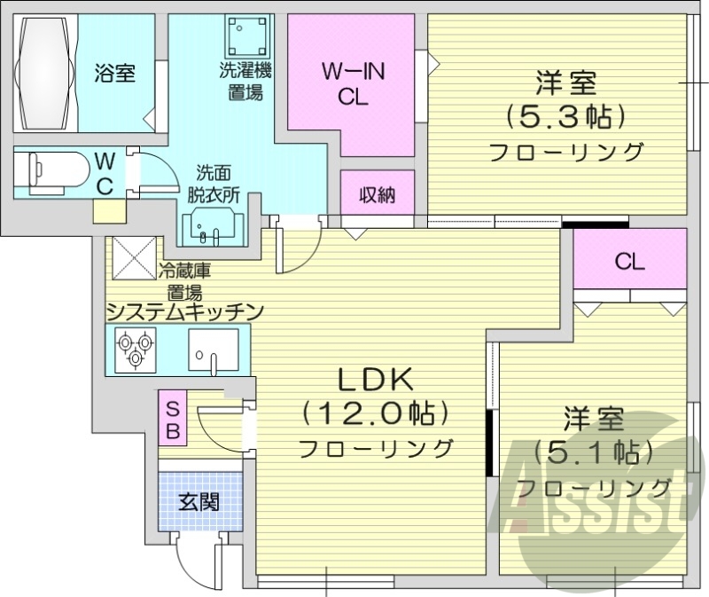 2LDK、エアコン、システムキッチン、エコジョーズ
