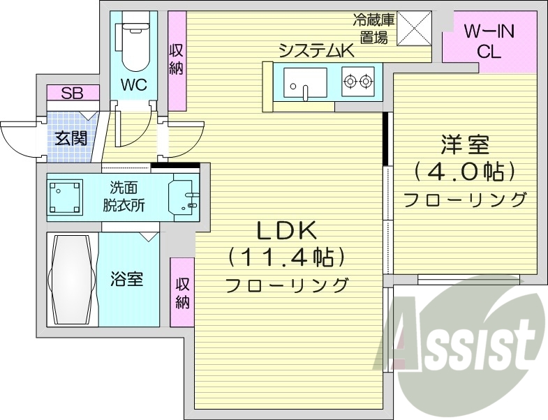 1LDK、エアコン、システムキッチン、ネット無料