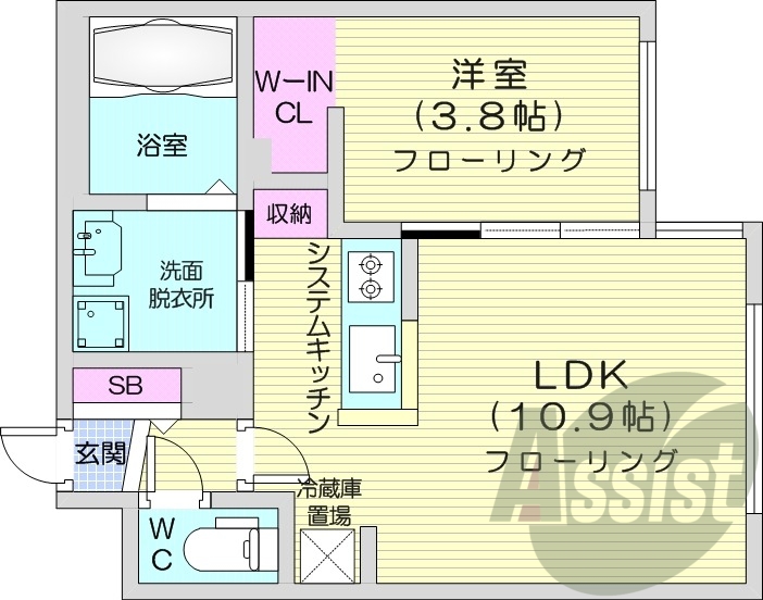 1LDK、エアコン、システムキッチン、ネット無料