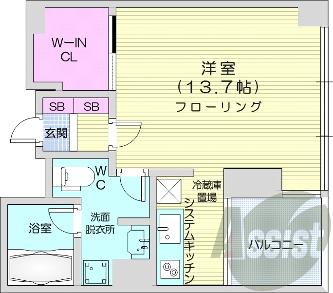 1K、オートロック、ネット使用料無料、都市ガス