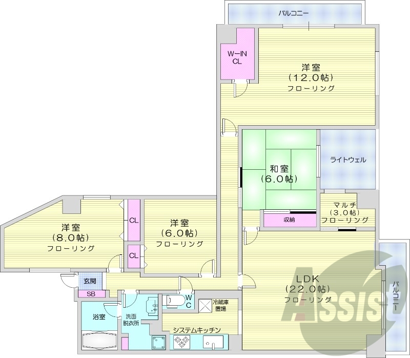 4LDK、都市ガス、システムキッチン
