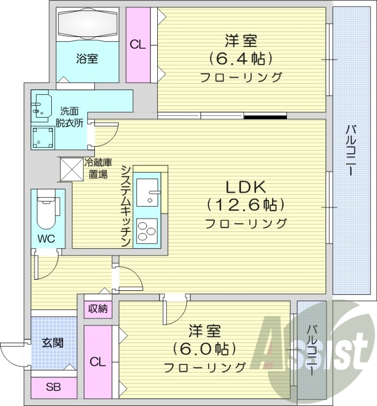 2LDK、オール電化、オートロック、エアコン