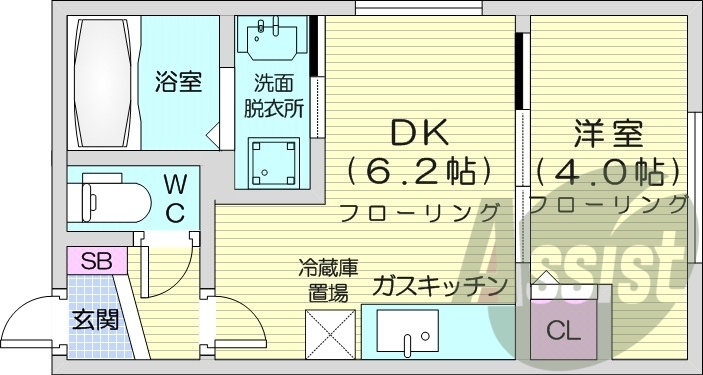 1DK、モニタ付インターホン、ネット無料、独立洗面台