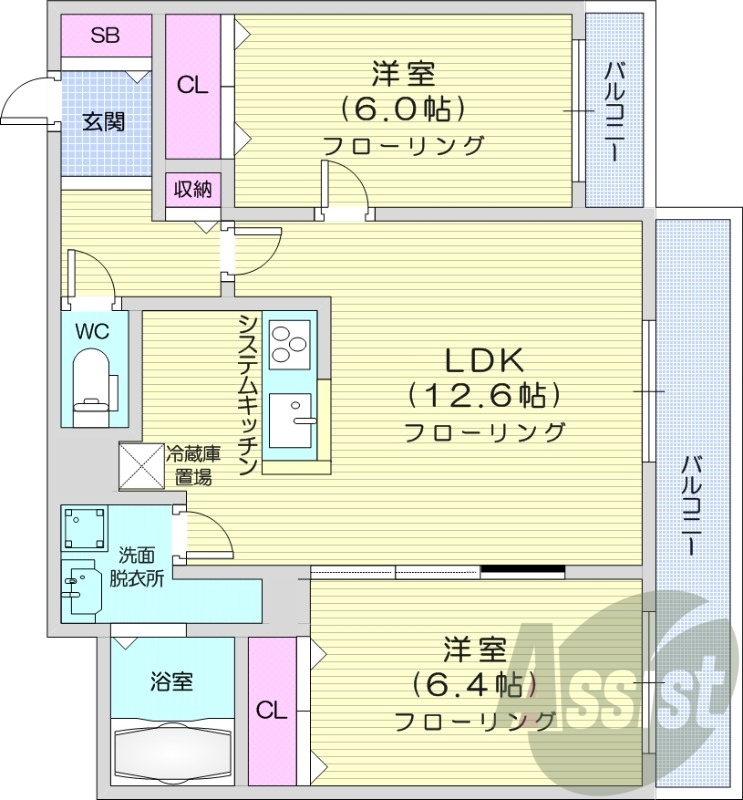 2LDK、オール電化、オートロック、エアコン