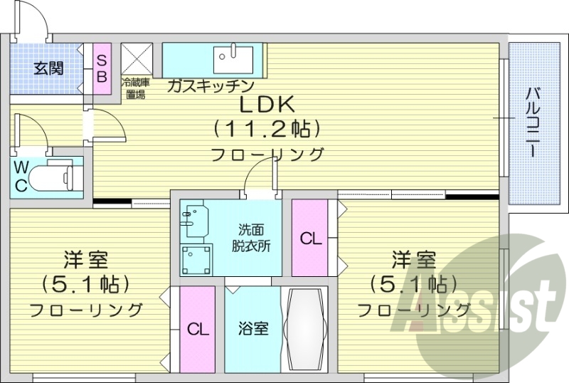 2LDK、浴室乾燥機、独立洗面台、灯油暖房、オートロック