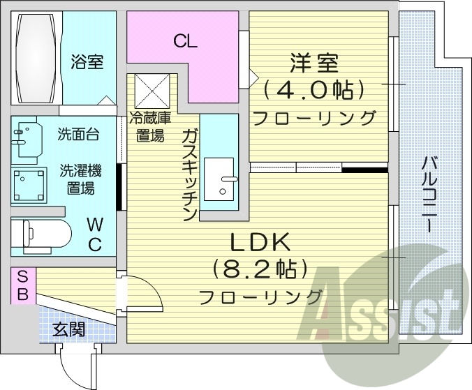 1LDK、エアコン、バルコニー、ウォークインクローゼット