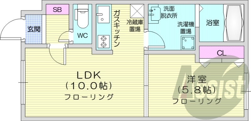 1LDK、エアコン、ガス定額、独立洗面台