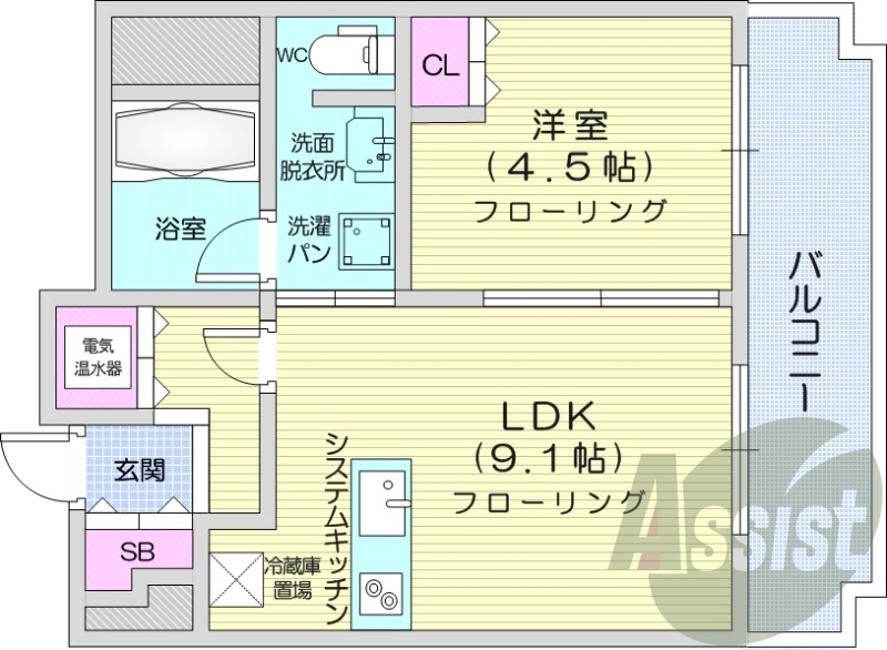 1LDK、オートロック、モニターホン、オール電化