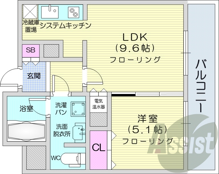 1LDK、オートロック、モニターホン、オール電化