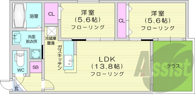 2LDK、エアコン、角部屋、ウォークインクローゼット
