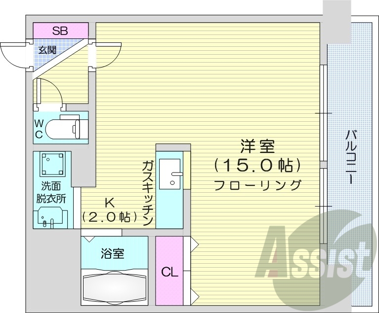 1K、都市ガス、オートロック、ウォシュレット