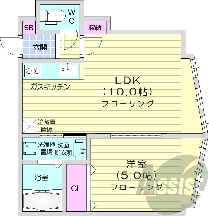 1LDK、エアコン、独立洗面台、浴室乾燥機、灯油暖房