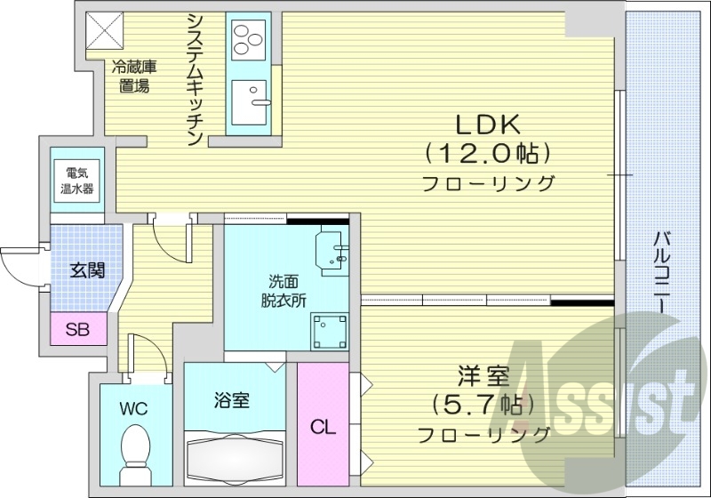 1LDK、ペット可、システムキッチン、オール電化、独立洗面台