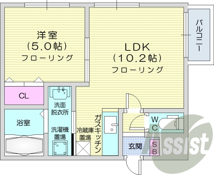 1LDK、灯油暖房、バルコニー、ネット使用料不要