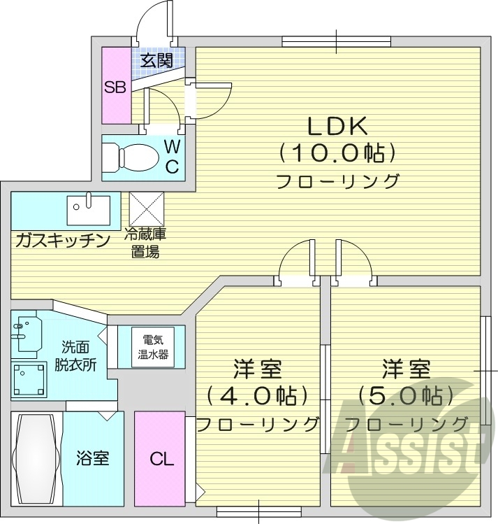 2LDK、灯油暖房、独立洗面台、モニターホン