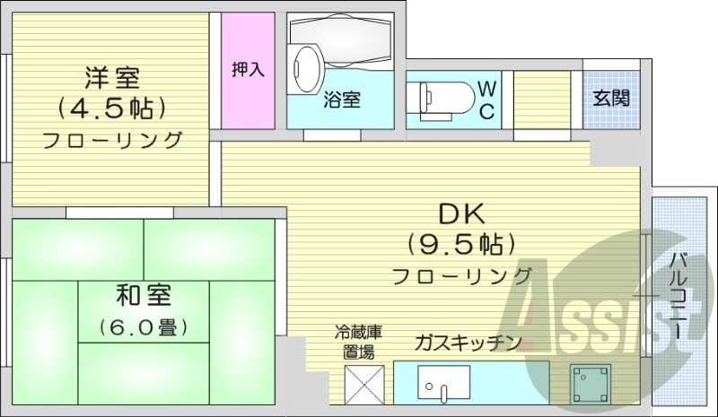 2DK、都市ガス物件、収納スペース、ネット使用料不要