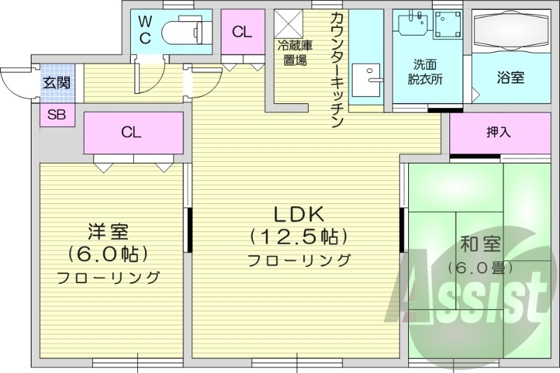 2LDK、灯油暖房、独立洗面台、浴室乾燥機、ペット可