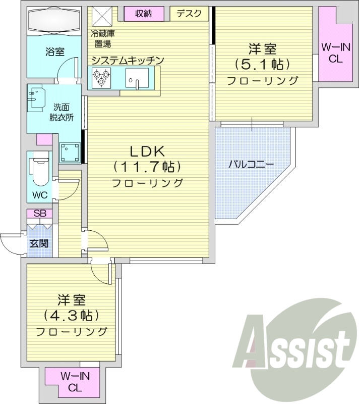 2LDK、エアコン、追い焚き、浴室乾燥機