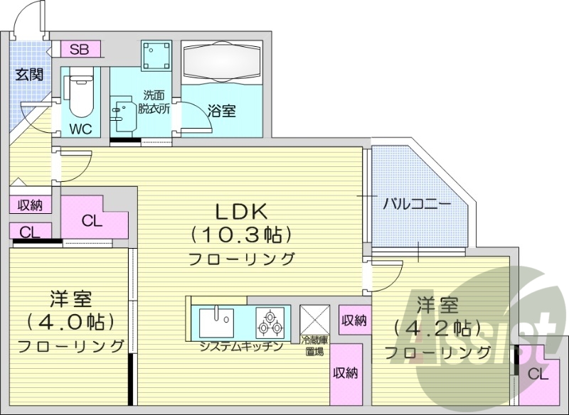 2LDK、エアコン、追い焚き、浴室乾燥機