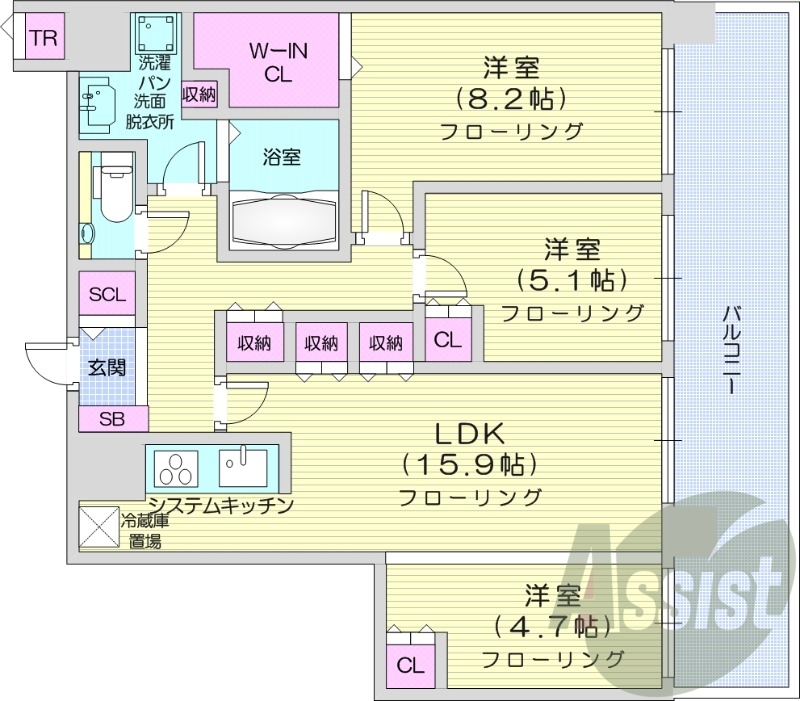 3LDK、システムキッチン、シャワートイレ、追い焚き
