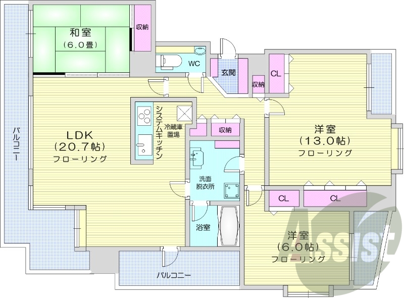 3LDK、システムキッチン、エアコン、分譲タイプ