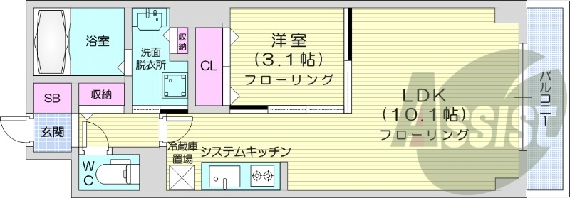 1LDK、追い炊き機能、宅配BOX、システムキッチン