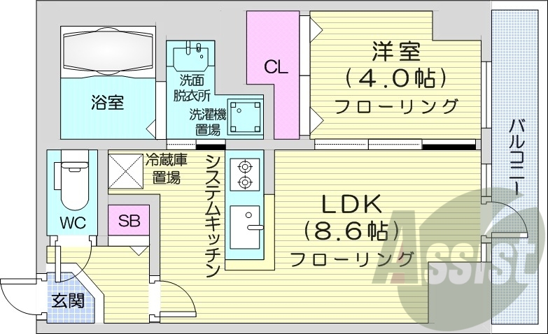 1LDK、収納、都市ガス、ネット無料、宅配BOX