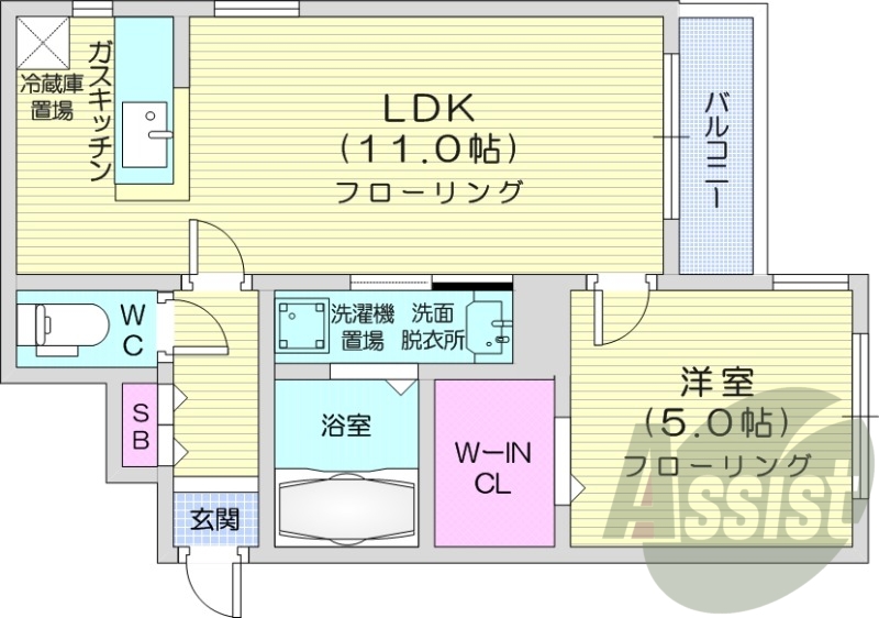 1LDK、ウォークインクロゼット、ネット無料、独立洗面台