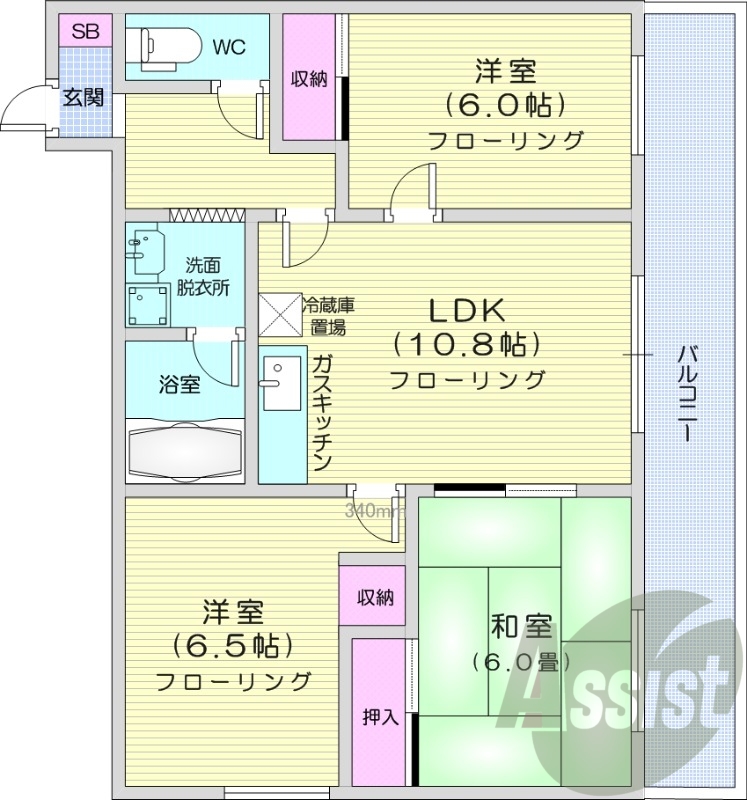 3LDK、独立洗面台、トランクルーム、バストイレ別
