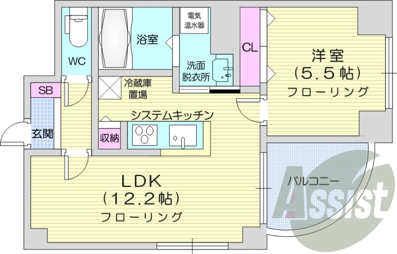 1LDK、ネット無料、バストイレ別、洗面脱衣所