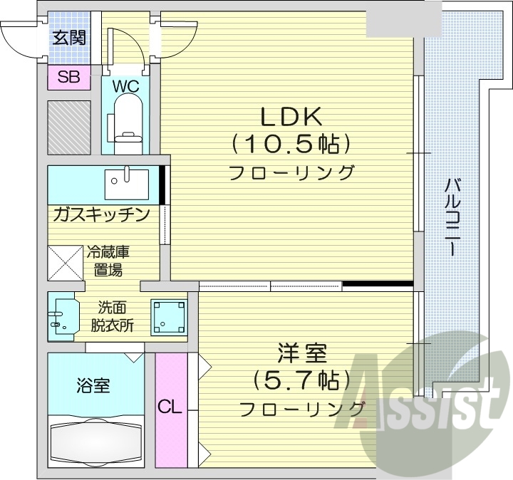 1LDK、ネット無料、オートロック、ロードヒーティング