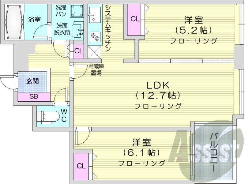 2LDK、オートロック、モニターホン、オール電化