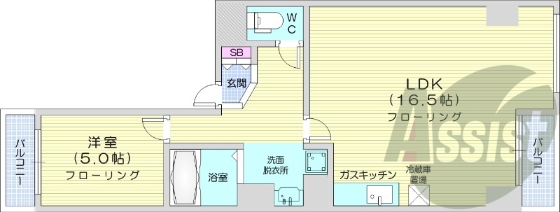 1LDK、エアコン、角部屋、プロパンガス