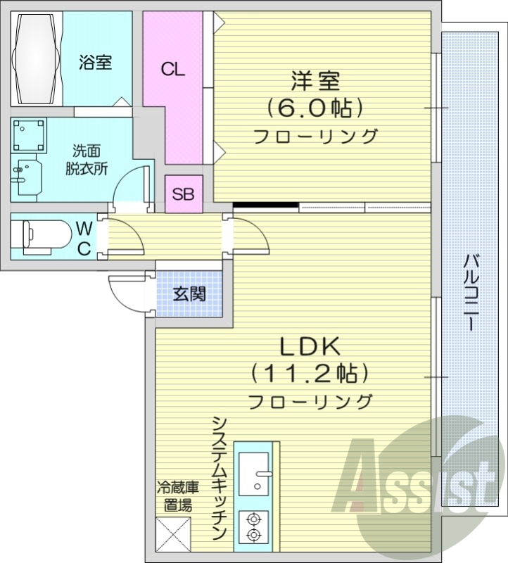 1LDK、ネット無料、バストイレ別、エアコン