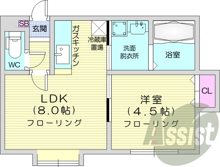1LDK、灯油暖房、エアコン、トランクルーム、独立洗面台