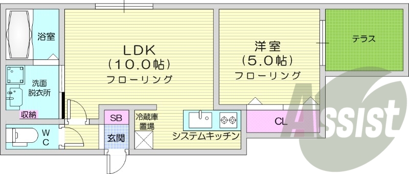 1LDK、エアコン、灯油暖房、独立洗面台、宅配BOX
