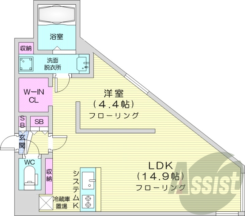 1LDK、エアコン、都市ガス、システムキッチン