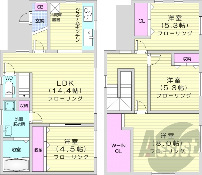 4LDK、エアコン、都市ガス、独立洗面台、ガス暖房