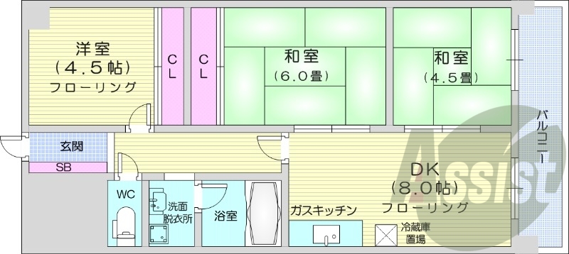 3DK、エレベーター、オートロック、灯油暖房