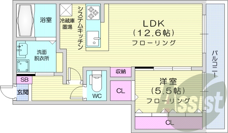 1LDK、都市ガス、独立洗面台、浴室乾燥機