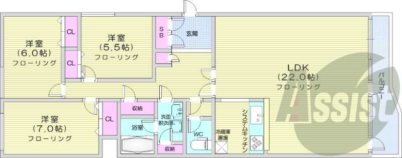 3ＬＤＫ、エアコン、追い焚き、システムキッチン