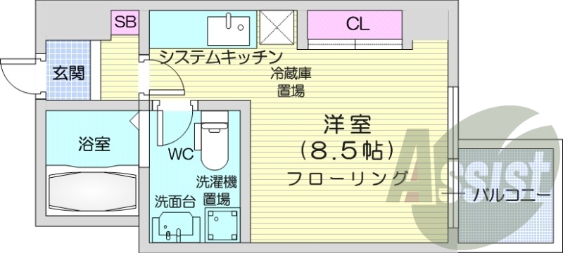１R、バストイレ別、システムキッチン、TVインターホン