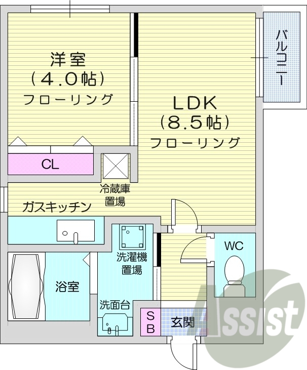 1LDK、エアコン、灯油暖房、オートロック、自転車置場