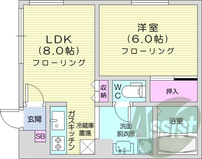 1LDK、灯油暖房、カメラ付きインターホン