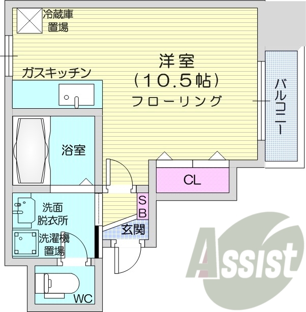 1R、エレベーター、クローゼット、バルコニー、ネット無料