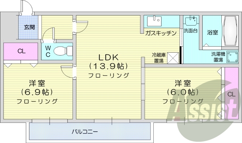 2LDK、追い焚き、オートロック、トランクルーム