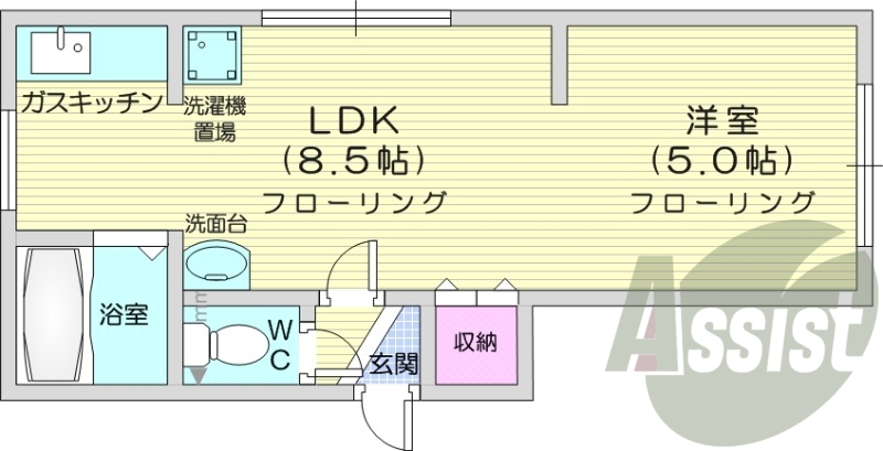 1LDK、独立洗面台、バス・トイレ別、ロードヒーティング