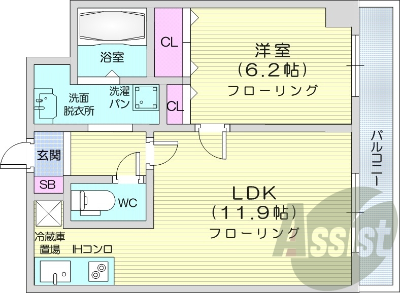 1LDK、クローゼット、洗面所独立、オール電化物件