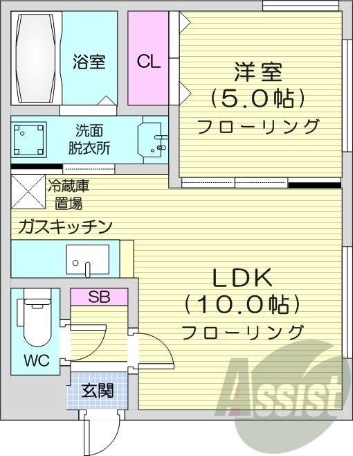 1LDK、オートロック、バス・トイレ別、独立洗面台