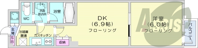 1LDK、オートロック、独立洗面台、ネット無料